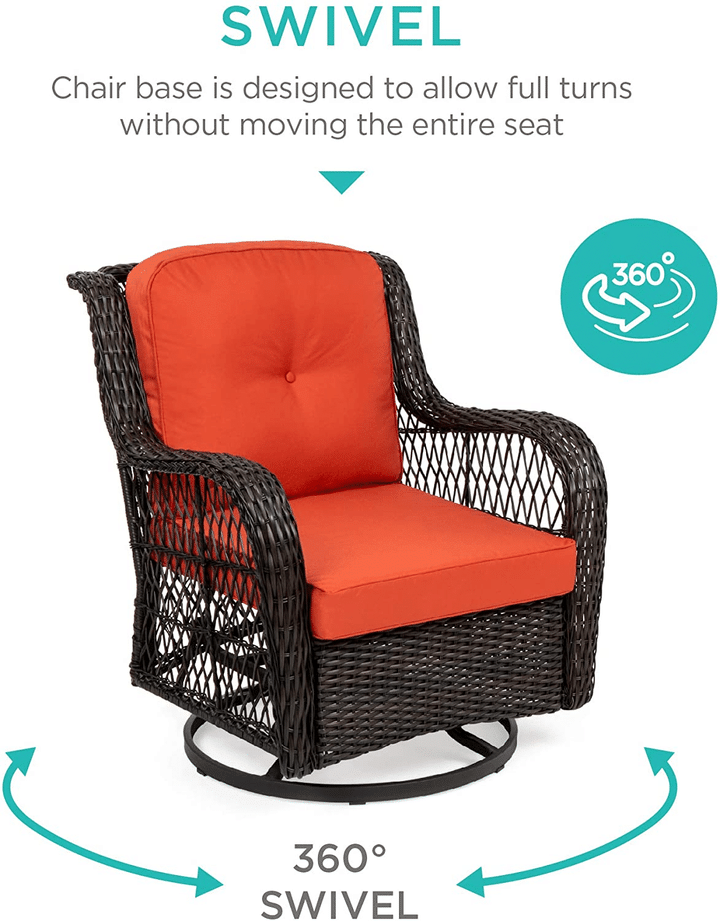 3-Piece Outdoor Wicker Patio Bistro Set With Swivel Rocking Chair