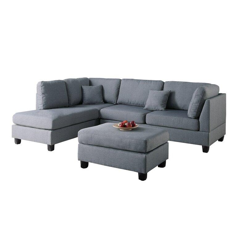 104" Wide Reversible Sofa & Chaise with Ottoman
