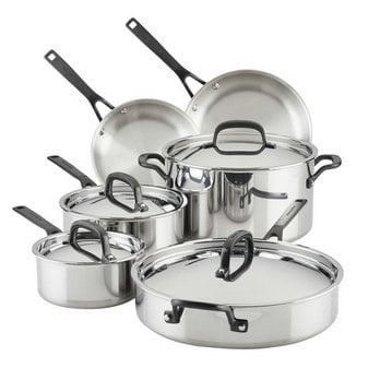 KitchenAid 5-Ply Clad Stainless Steel Cookware Set, 10-Piece, Polished Stainless Steel