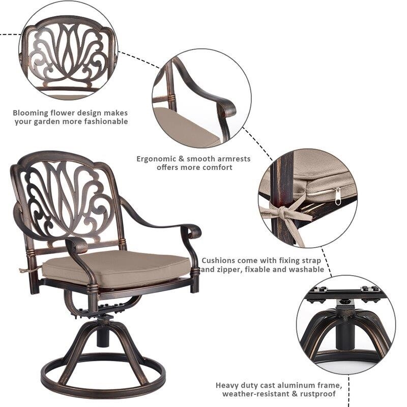 5 Piece Outdoor Dining Patio Set All-Weather Cast Square 4 - Person 35.4" Dining Set