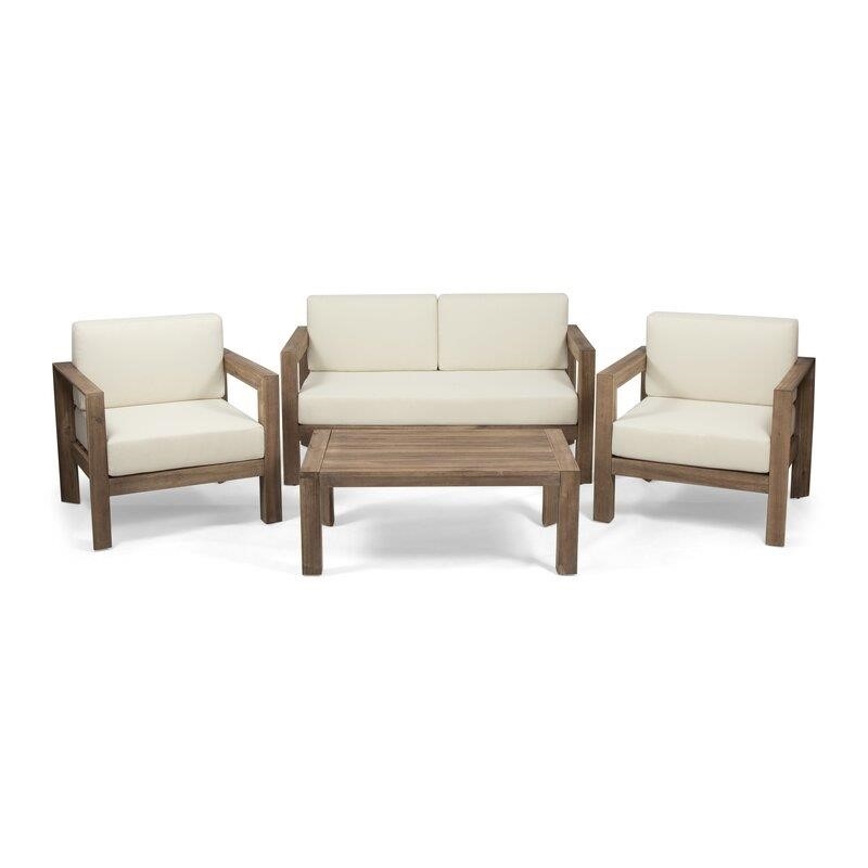 Mabie Solid Wood 4 - Person Seating Group with Cushions