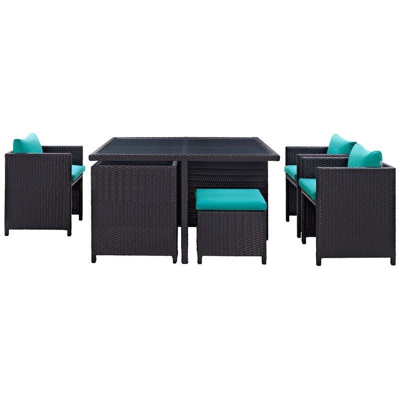 Travers Square 51'' Long Dining Set with Cushions
