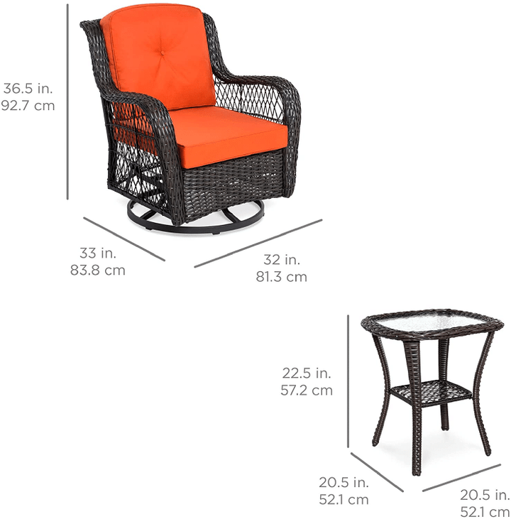3-Piece Outdoor Wicker Patio Bistro Set W/ 2 360-Degree Swivel Rocking Chairs