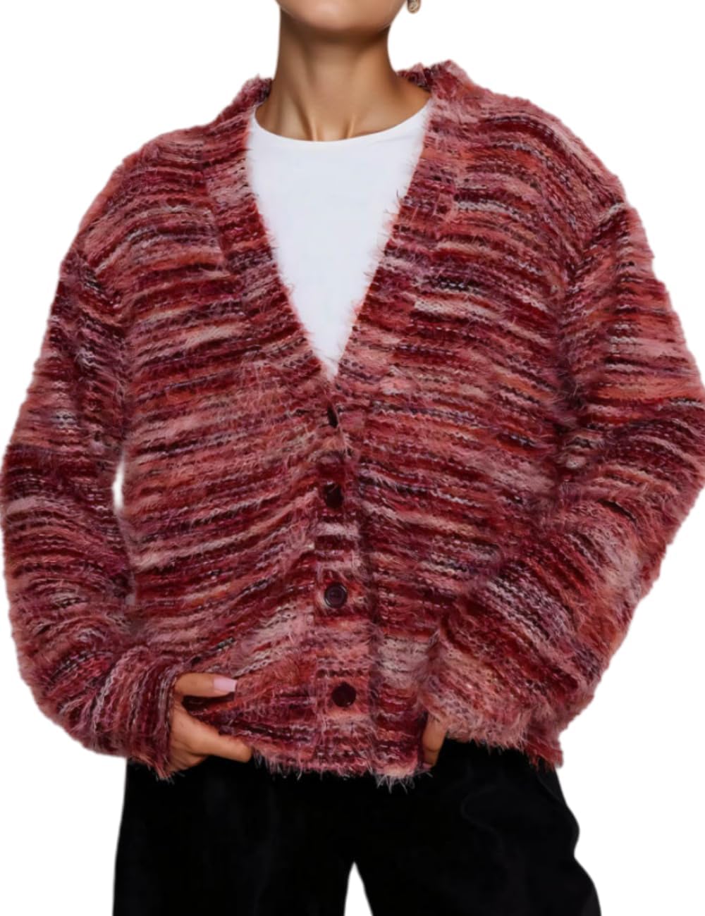 AHAIJ Cardigan en tricot léger à rayures arc-en-ciel à manches longues ouvert sur le devant pour femme, tailles S à 3XL