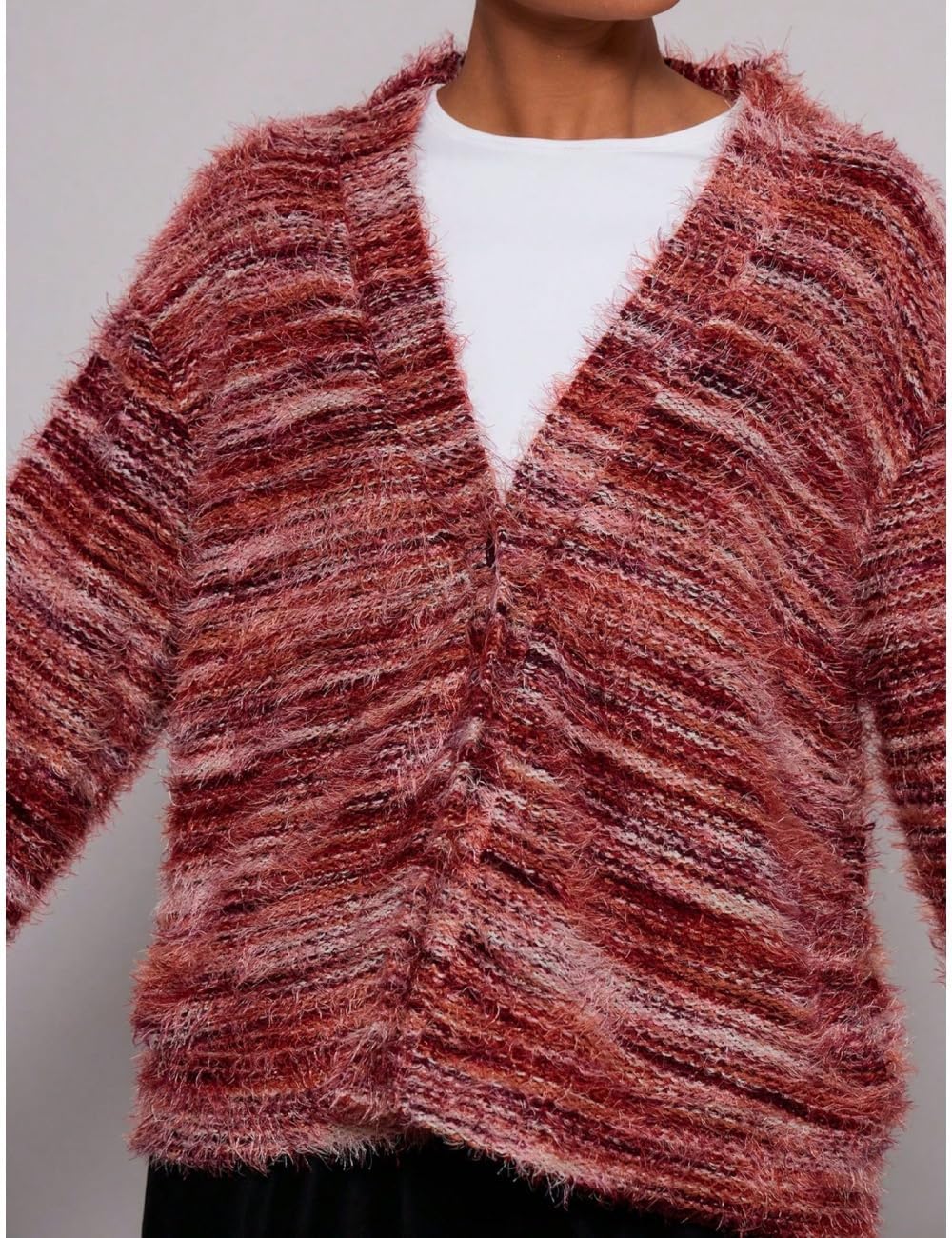AHAIJ Cardigan en tricot léger à rayures arc-en-ciel à manches longues ouvert sur le devant pour femme, tailles S à 3XL