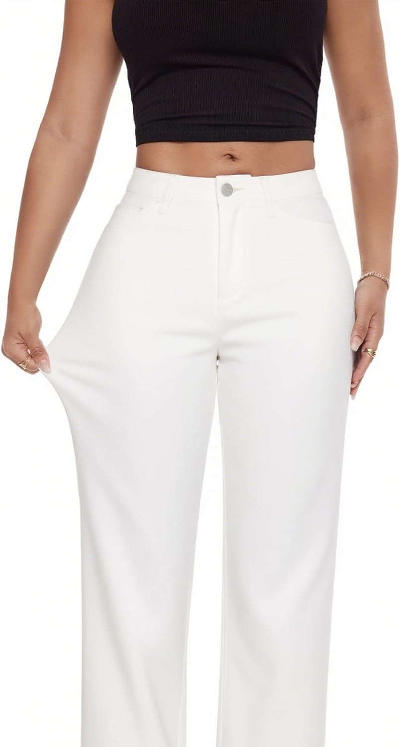 ONESO Mid-Low Rise Baggy Jeans Wide Leg for Women Distressed Pants Stretchy Bottom Lady Basic Comfortable Denim