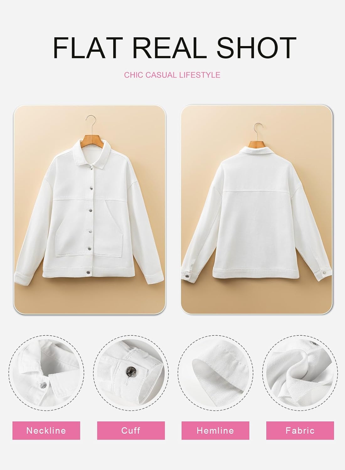 SHEWIN Womens Denim Jacket Casual Long Sleeve Drop Shoulder Button Front Jean Jacket Coat With Pockets