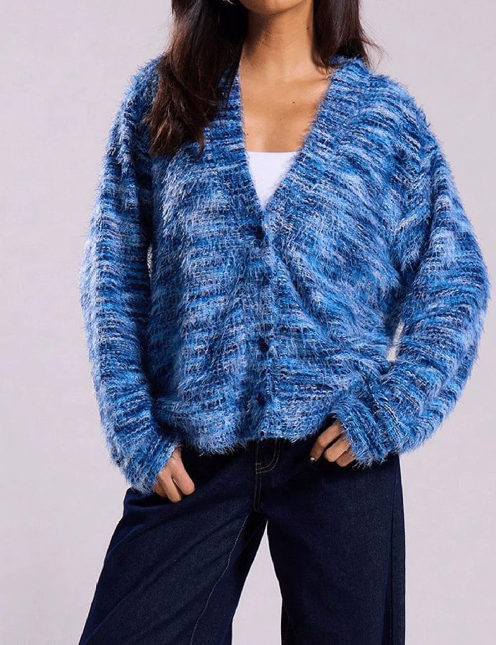 AHAIJ Cardigan en tricot léger à rayures arc-en-ciel à manches longues ouvert sur le devant pour femme, tailles S à 3XL
