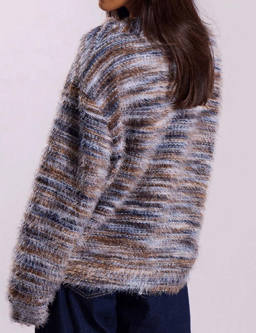 AHAIJ Cardigan en tricot léger à rayures arc-en-ciel à manches longues ouvert sur le devant pour femme, tailles S à 3XL