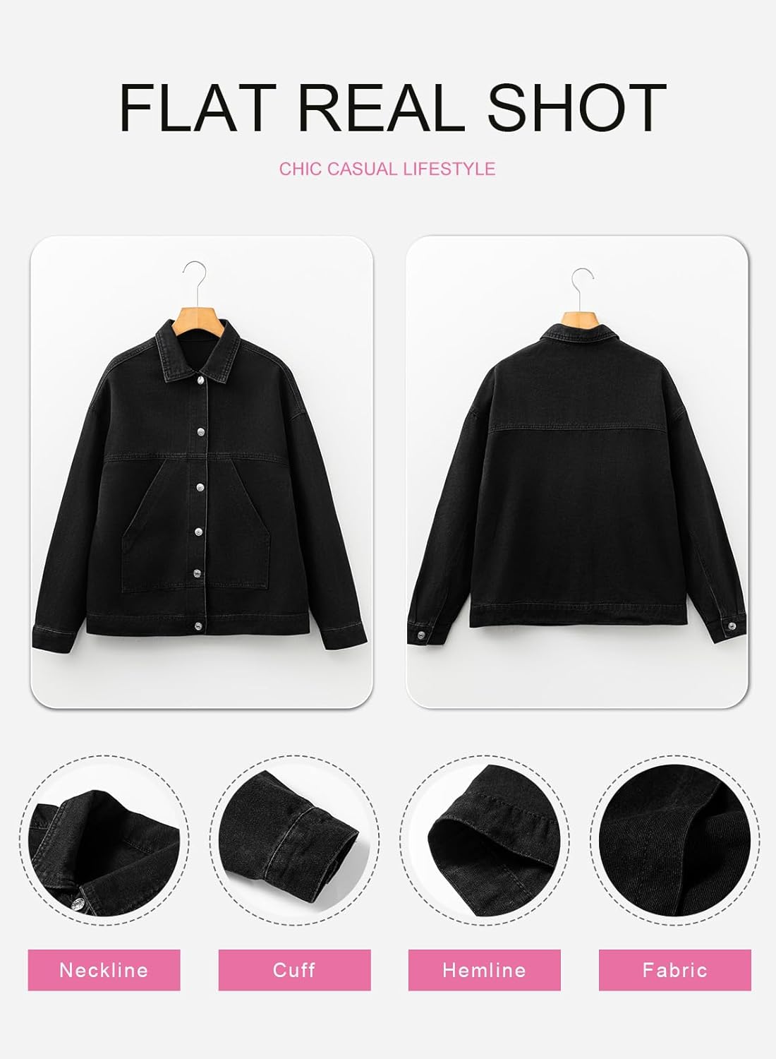 SHEWIN Womens Denim Jacket Casual Long Sleeve Drop Shoulder Button Front Jean Jacket Coat With Pockets