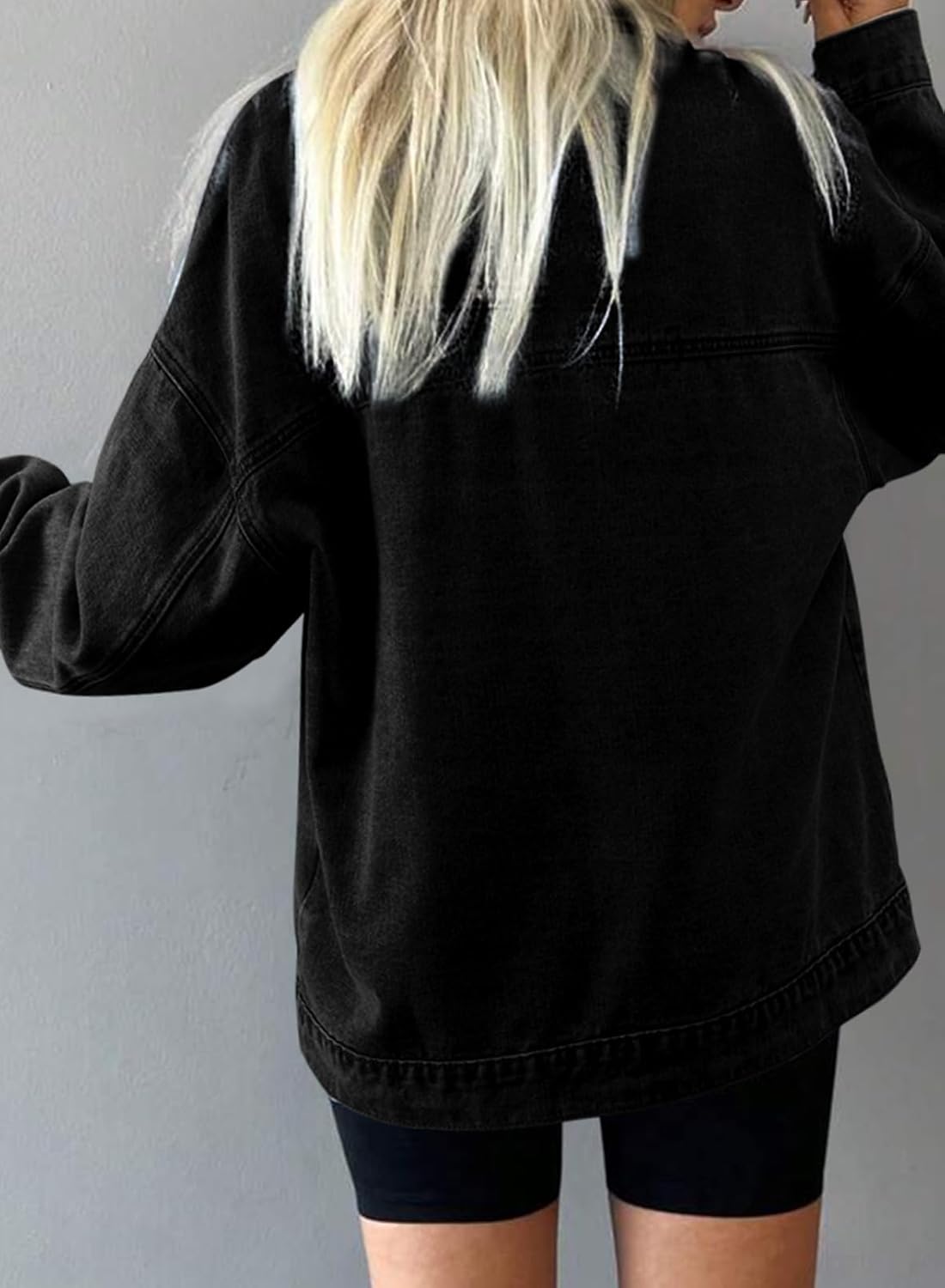 SHEWIN Womens Denim Jacket Casual Long Sleeve Drop Shoulder Button Front Jean Jacket Coat With Pockets