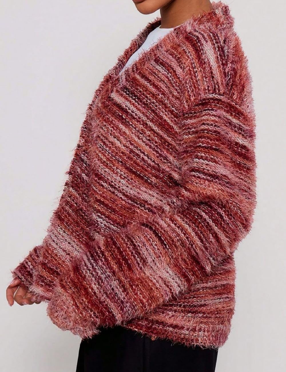 AHAIJ Cardigan en tricot léger à rayures arc-en-ciel à manches longues ouvert sur le devant pour femme, tailles S à 3XL