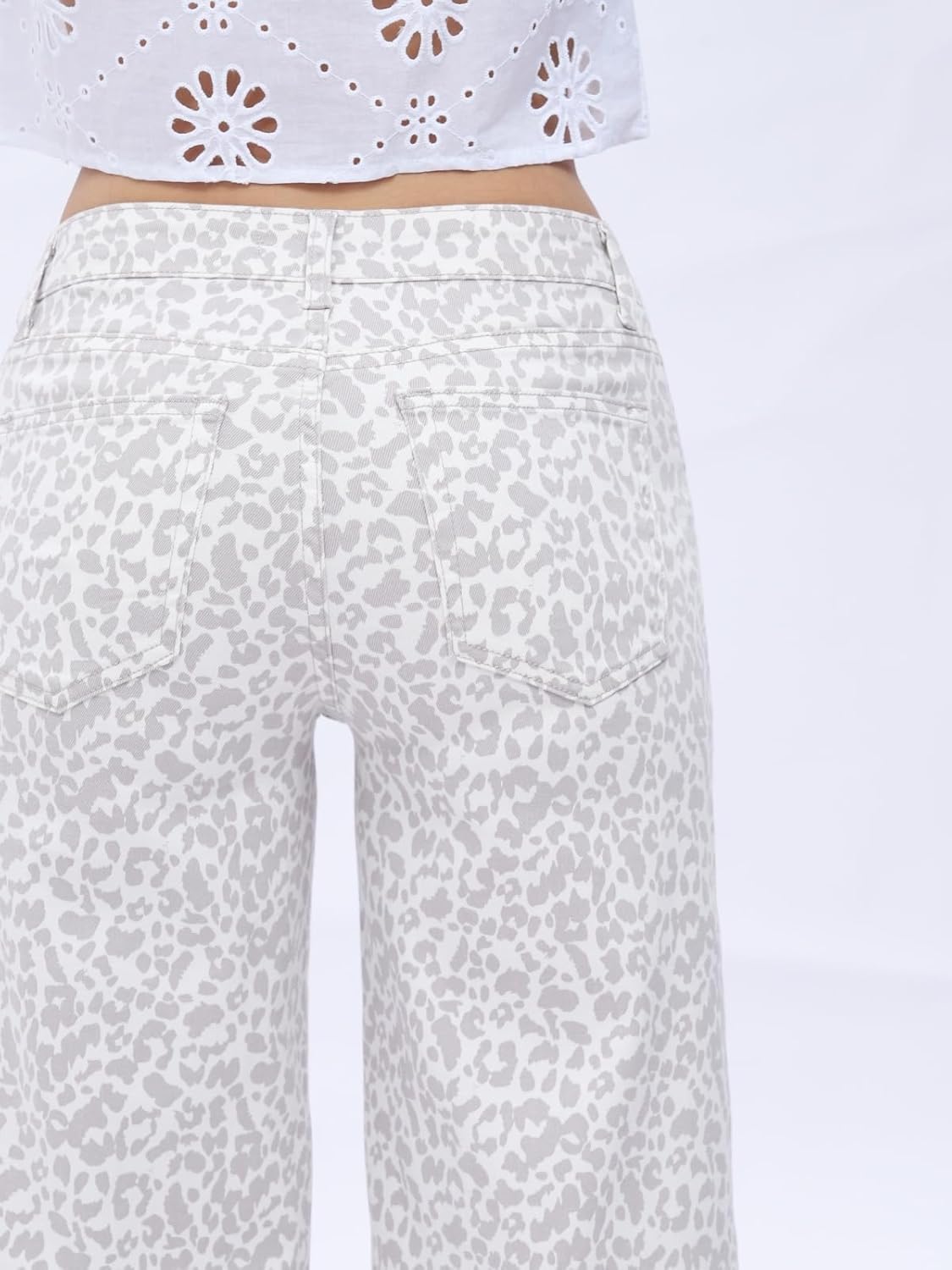 ONESO Mid-Low Rise Baggy Jeans Wide Leg for Women Distressed Pants Stretchy Bottom Lady Basic Comfortable Denim