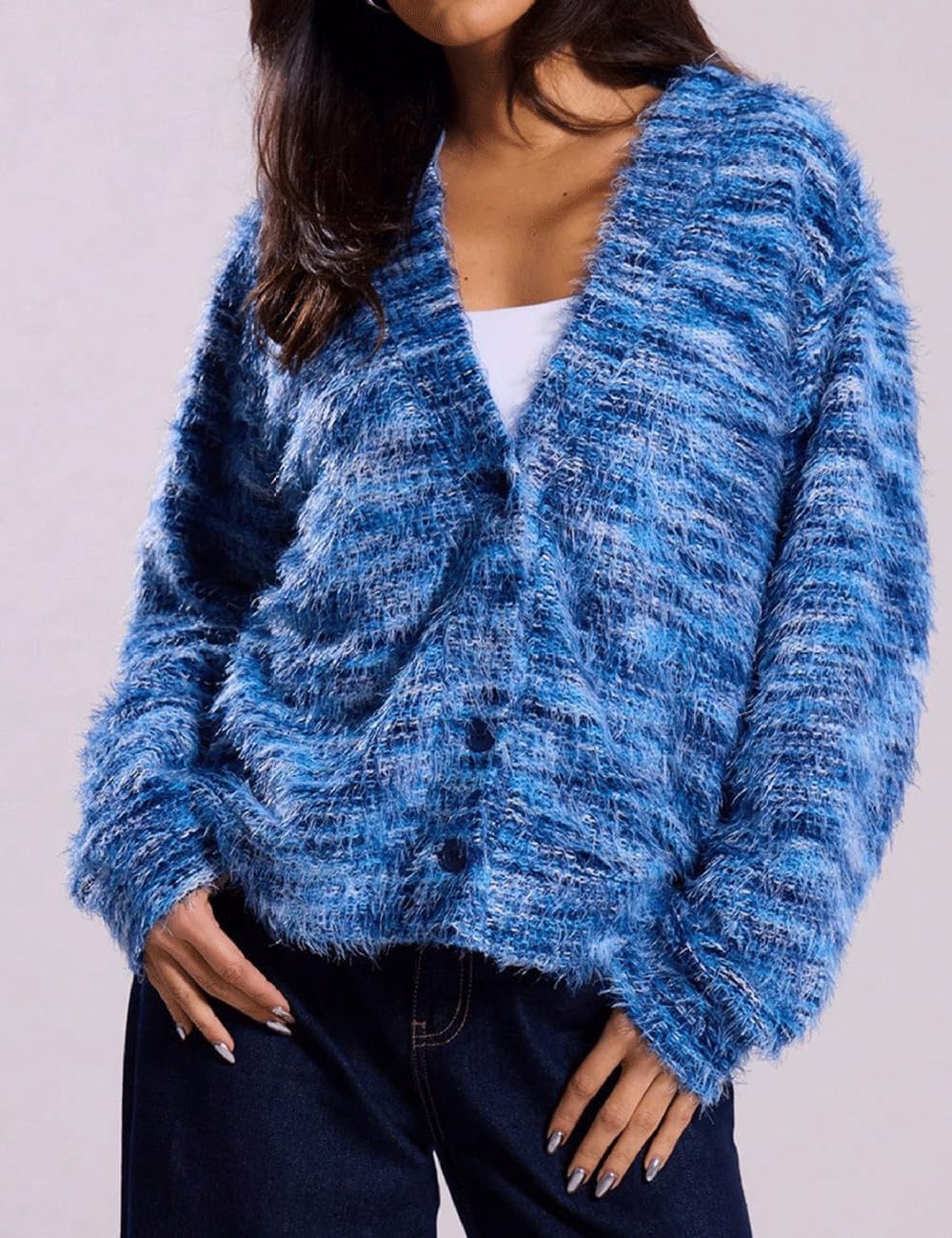 AHAIJ Cardigan en tricot léger à rayures arc-en-ciel à manches longues ouvert sur le devant pour femme, tailles S à 3XL