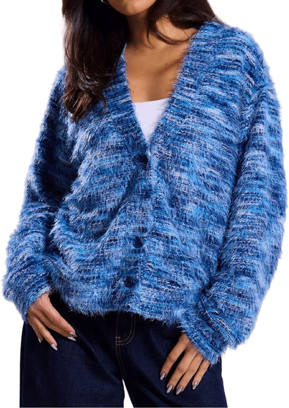 AHAIJ Cardigan en tricot léger à rayures arc-en-ciel à manches longues ouvert sur le devant pour femme, tailles S à 3XL