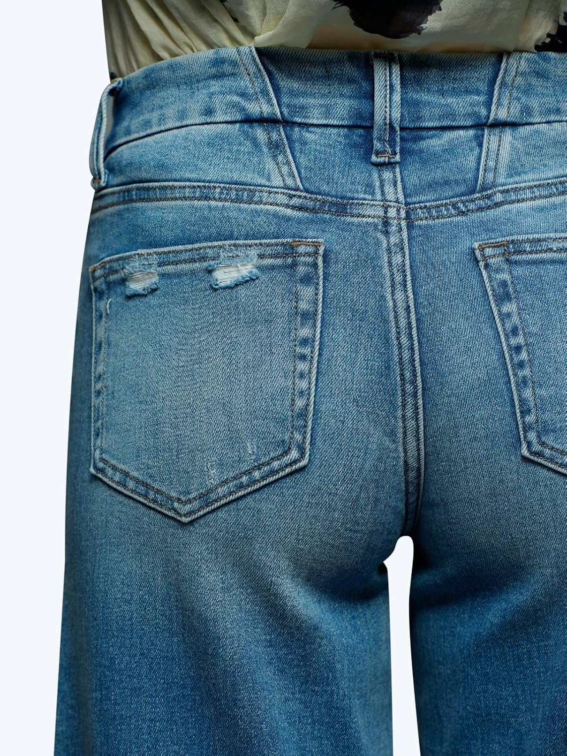 ONESO Mid-Low Rise Baggy Jeans Wide Leg for Women Distressed Pants Stretchy Bottom Lady Basic Comfortable Denim