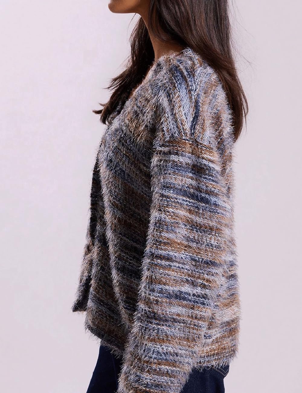 AHAIJ Cardigan en tricot léger à rayures arc-en-ciel à manches longues ouvert sur le devant pour femme, tailles S à 3XL