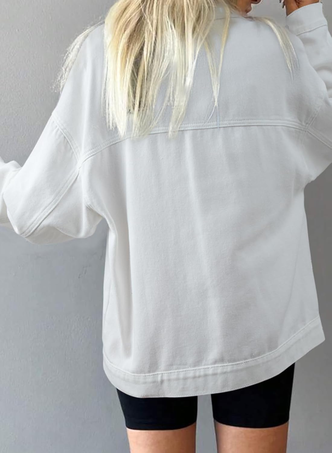 SHEWIN Womens Denim Jacket Casual Long Sleeve Drop Shoulder Button Front Jean Jacket Coat With Pockets