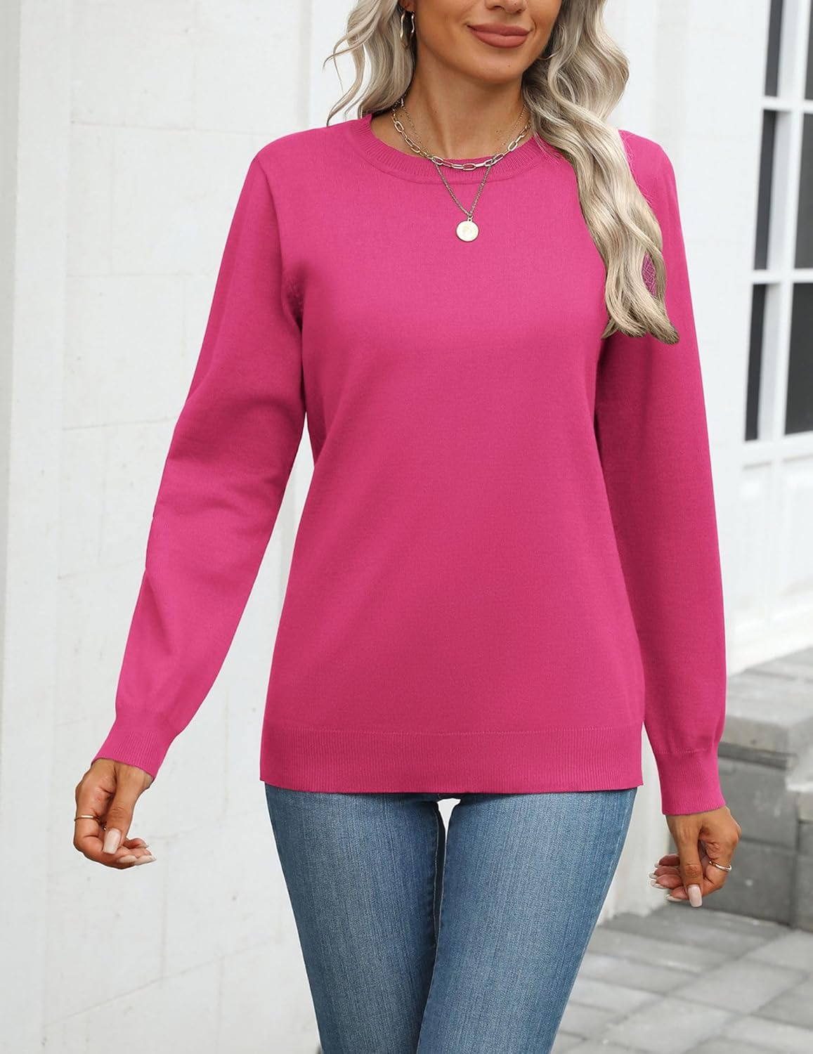 Zeagoo Womens 2025 Fall Sweaters Long Sleeve Tops Classic Crew Neck Pullover Sweaters Loose Dressy Casual Basic Clothes