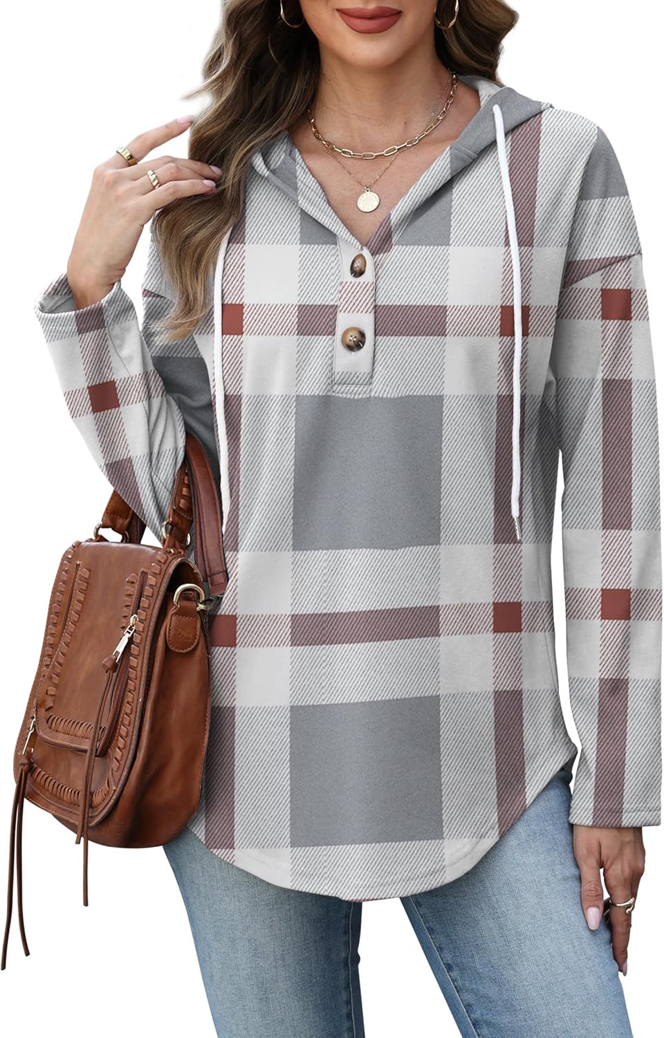 RUMIA Womens Tops V Neck Button Sweatshirt for Women Pullover Long Sleeve Shirts Fall Outfits 2025 Loose Fit S-3XL