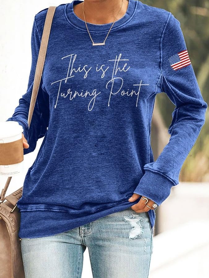 Retro This Is The Turning Point Print Sweatshirt Women Turning Point USA Freedom America Flag Top