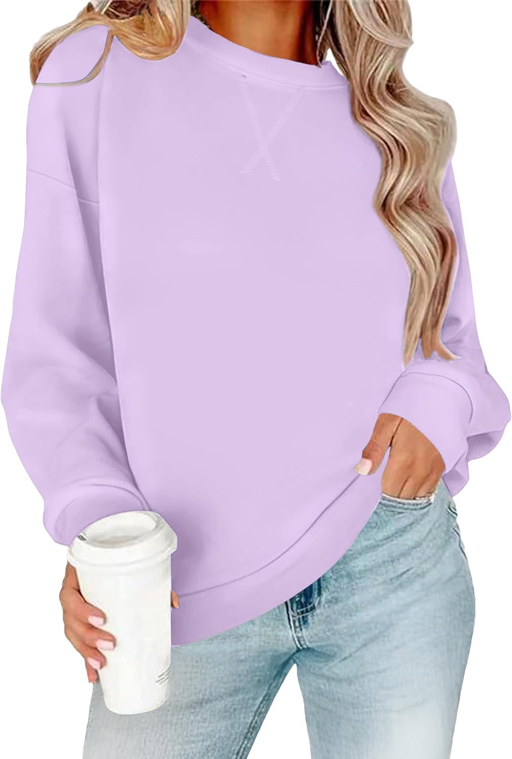 RUMIA Women's Crew Neck Sweatshirt Loose Pullover Long Sleeve Shirts Soft Tops for Women Fall Clothes 2025