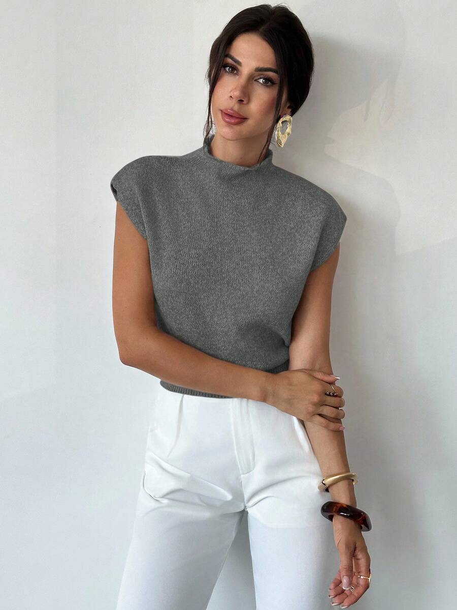 Milumia Women's Cap Sleeve Sweater Vest Mock Neck Sleeveless Casual Dressy Tops Knitwear