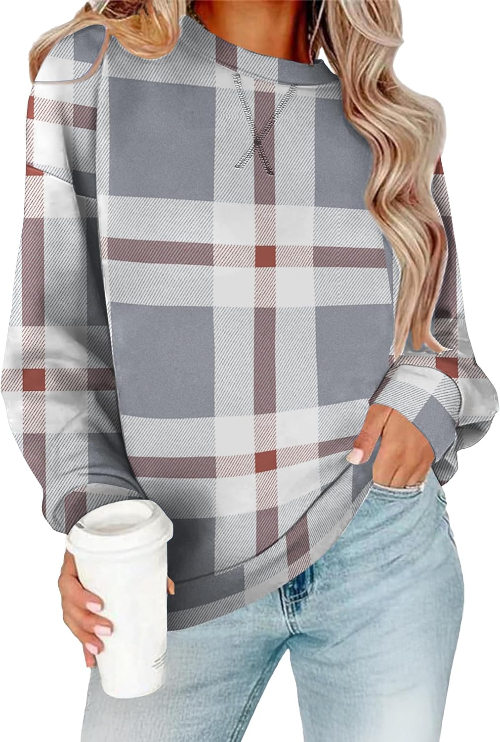 RUMIA Women's Crew Neck Sweatshirt Loose Pullover Long Sleeve Shirts Soft Tops for Women Fall Clothes 2025