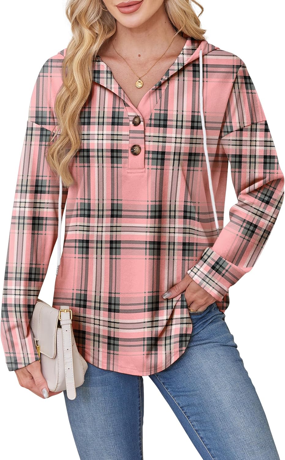 RUMIA Womens Tops V Neck Button Sweatshirt for Women Pullover Long Sleeve Shirts Fall Outfits 2025 Loose Fit S-3XL