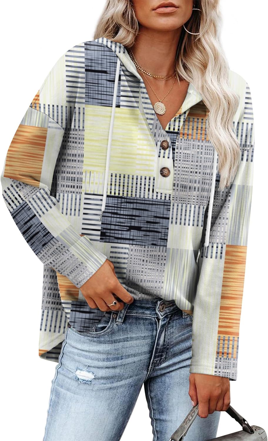 RUMIA Womens Tops V Neck Button Sweatshirt for Women Pullover Long Sleeve Shirts Fall Outfits 2025 Loose Fit S-3XL