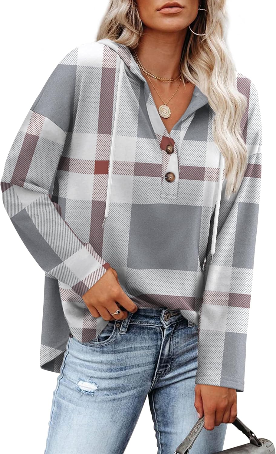 RUMIA Womens Tops V Neck Button Sweatshirt for Women Pullover Long Sleeve Shirts Fall Outfits 2025 Loose Fit S-3XL