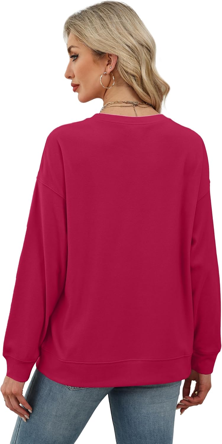 RUMIA Women's Crew Neck Sweatshirt Loose Pullover Long Sleeve Shirts Soft Tops for Women Fall Clothes 2025