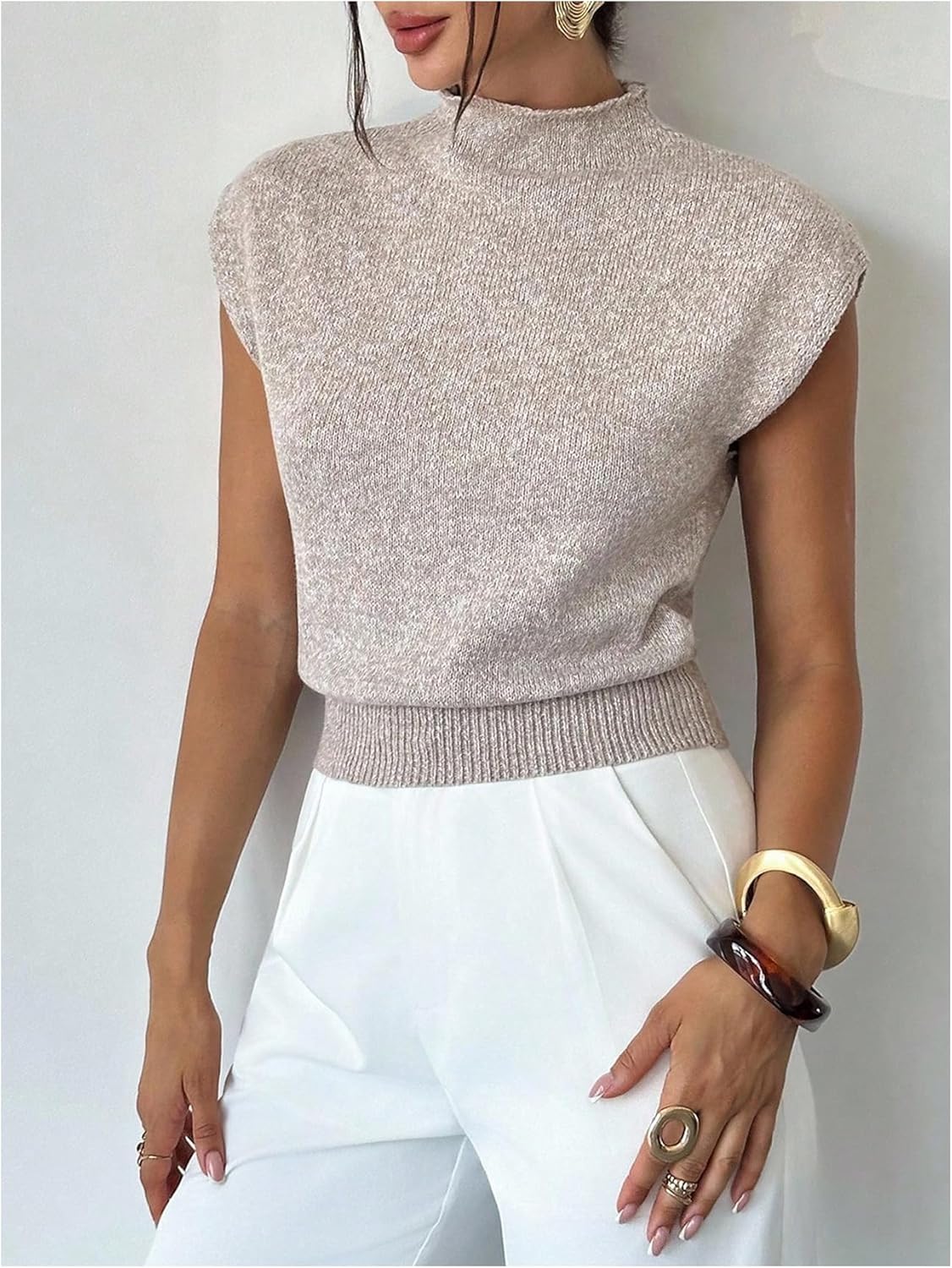 Milumia Women's Cap Sleeve Sweater Vest Mock Neck Sleeveless Casual Dressy Tops Knitwear