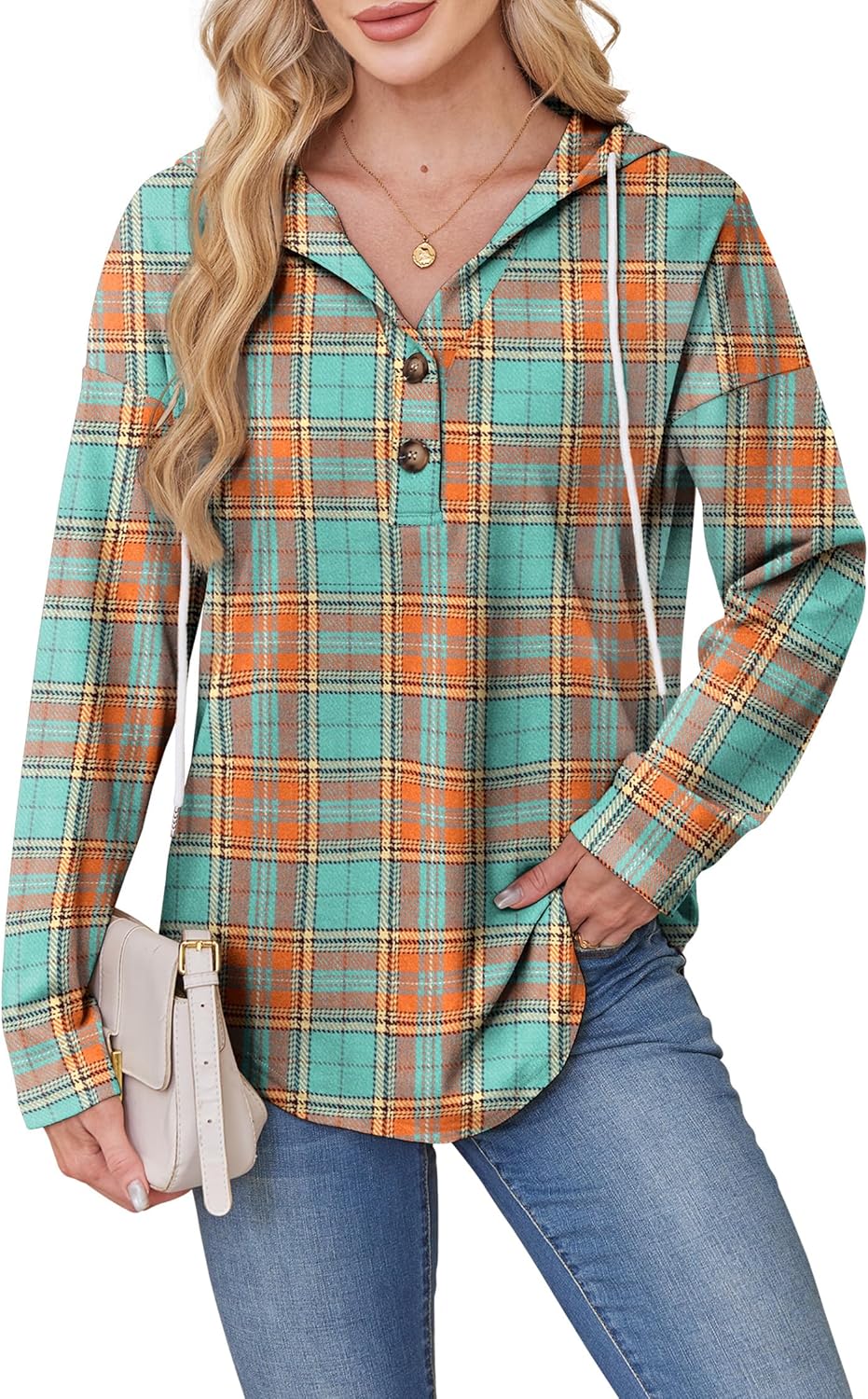 RUMIA Womens Tops V Neck Button Sweatshirt for Women Pullover Long Sleeve Shirts Fall Outfits 2025 Loose Fit S-3XL