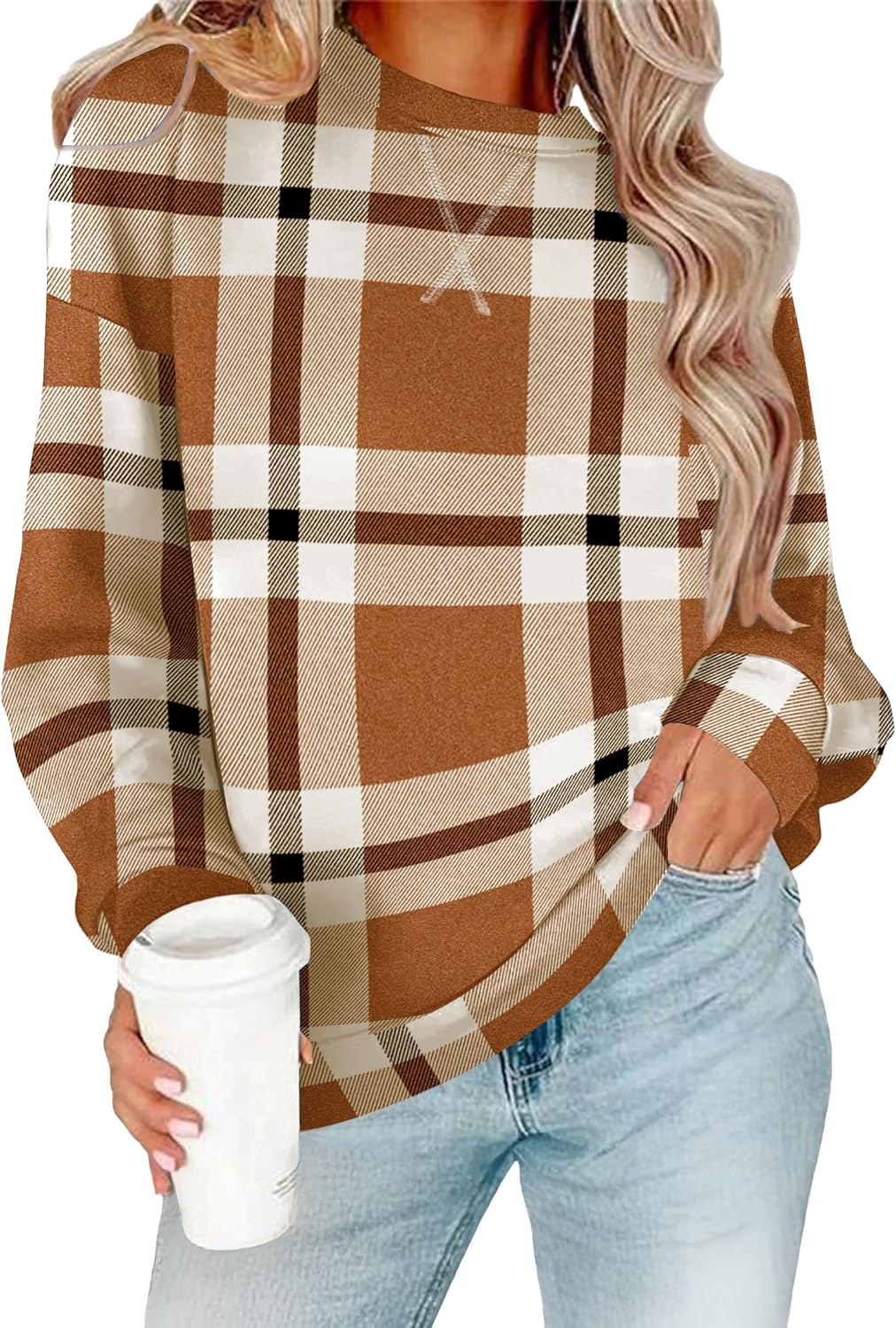 RUMIA Women's Crew Neck Sweatshirt Loose Pullover Long Sleeve Shirts Soft Tops for Women Fall Clothes 2025