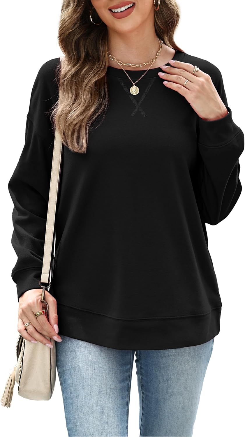 RUMIA Women's Crew Neck Sweatshirt Loose Pullover Long Sleeve Shirts Soft Tops for Women Fall Clothes 2025