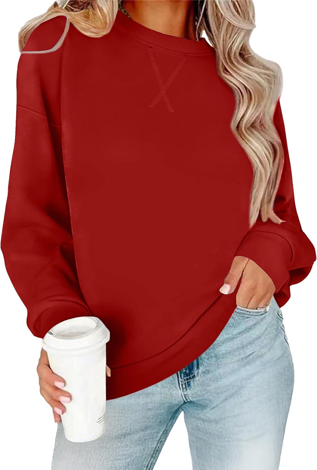 RUMIA Women's Crew Neck Sweatshirt Loose Pullover Long Sleeve Shirts Soft Tops for Women Fall Clothes 2025