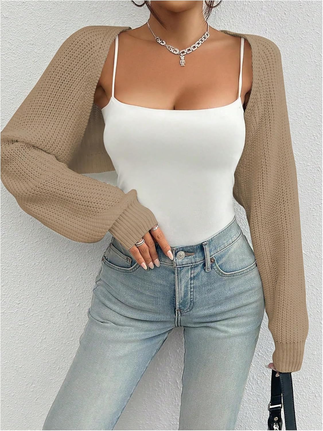 MakeMeChic Cardigã feminino de manga comprida com frente aberta