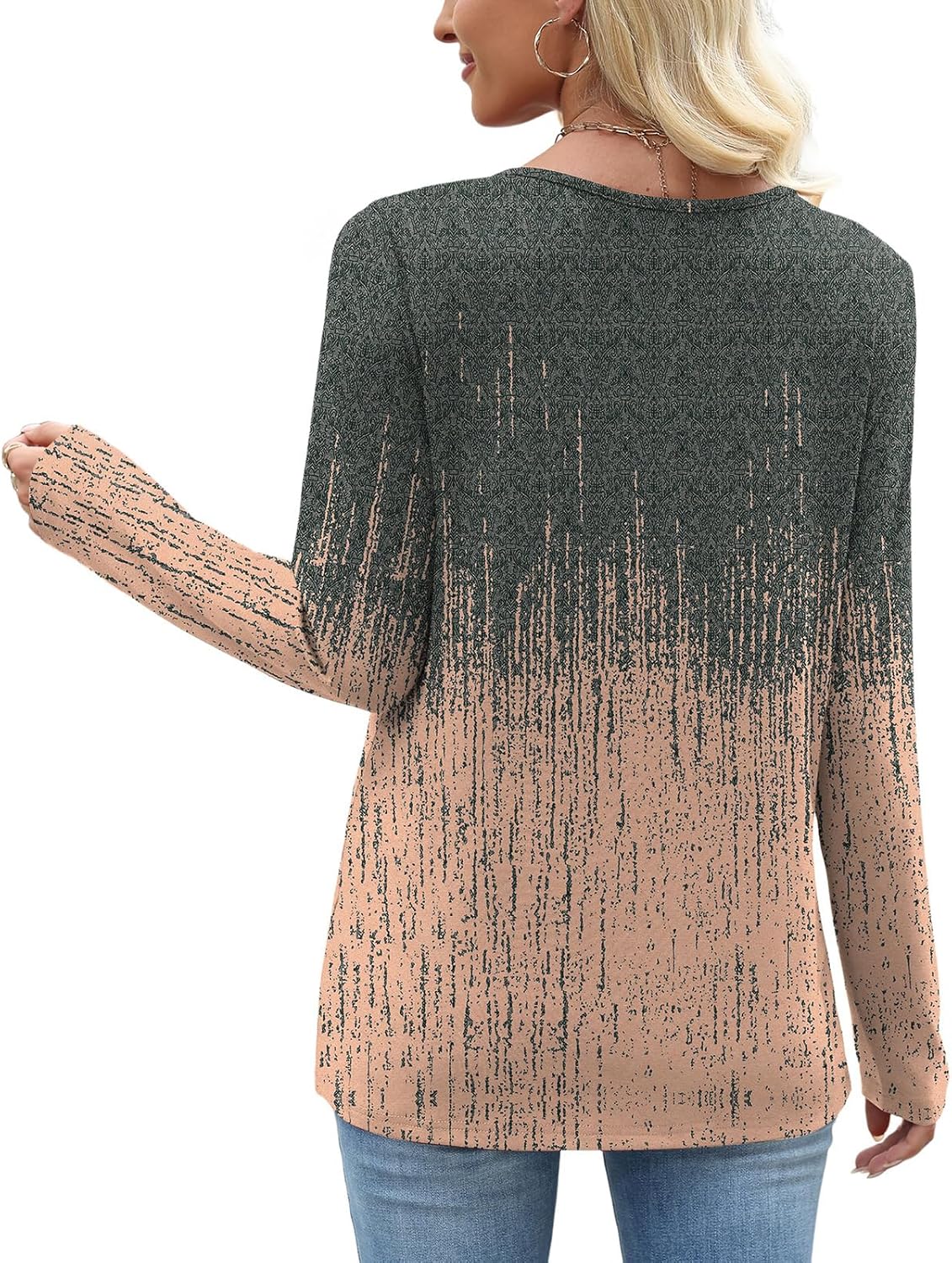 OFEEFAN Long Sleeve Shirts for Women Fall Clothes Asymmetric Square Neck Tunic Tops Decorative Buttons