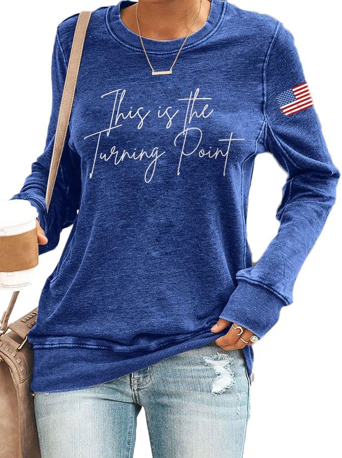 Retro This Is The Turning Point Print Sweatshirt Women Turning Point USA Freedom America Flag Top