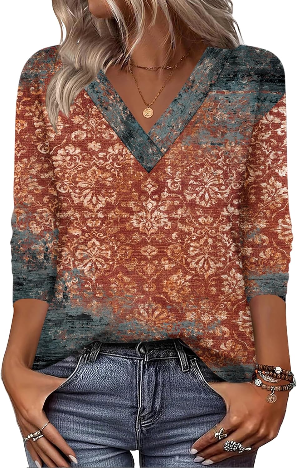 Zeagoo Women Long Sleeve Tops Dressy Casual V Neck Tshirts Basics Tee 2025 Fall Trendy Clothes