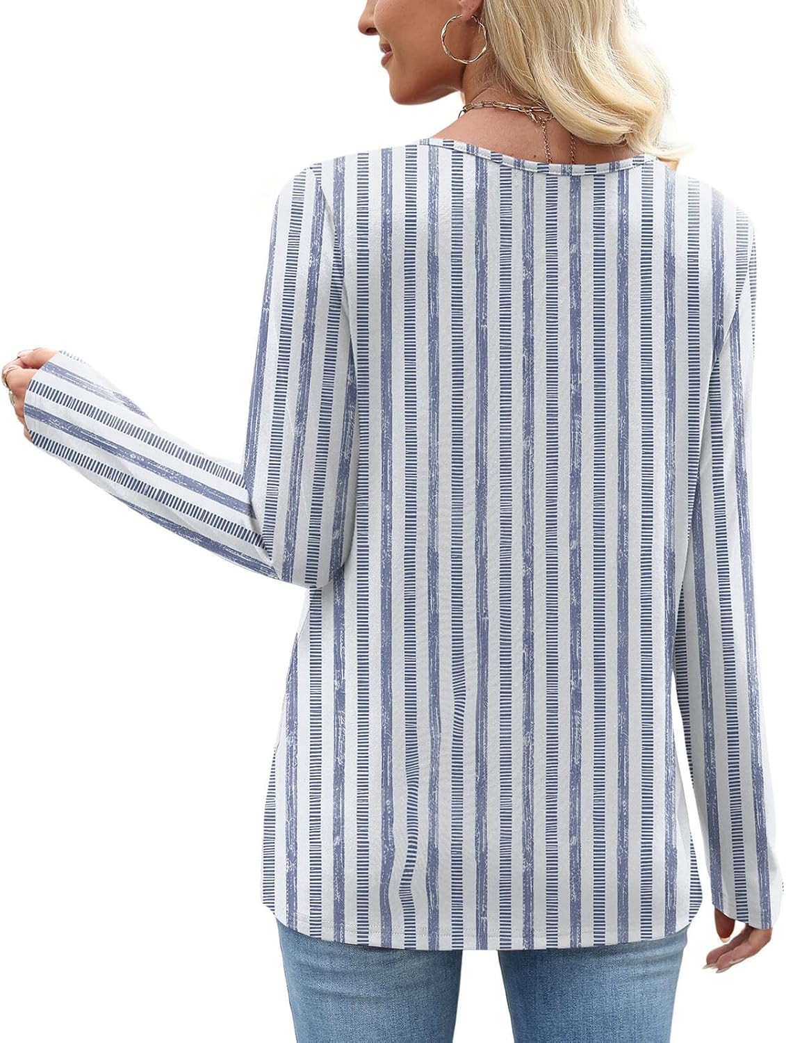 OFEEFAN Long Sleeve Shirts for Women Fall Clothes Asymmetric Square Neck Tunic Tops Decorative Buttons