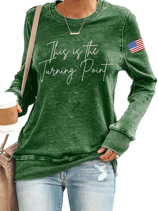 Retro This Is The Turning Point Print Sweatshirt Women Turning Point USA Freedom America Flag Top