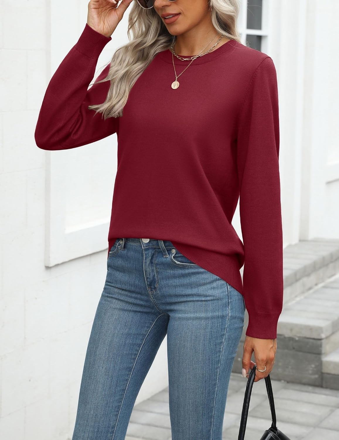 Zeagoo Womens 2025 Fall Sweaters Long Sleeve Tops Classic Crew Neck Pullover Sweaters Loose Dressy Casual Basic Clothes