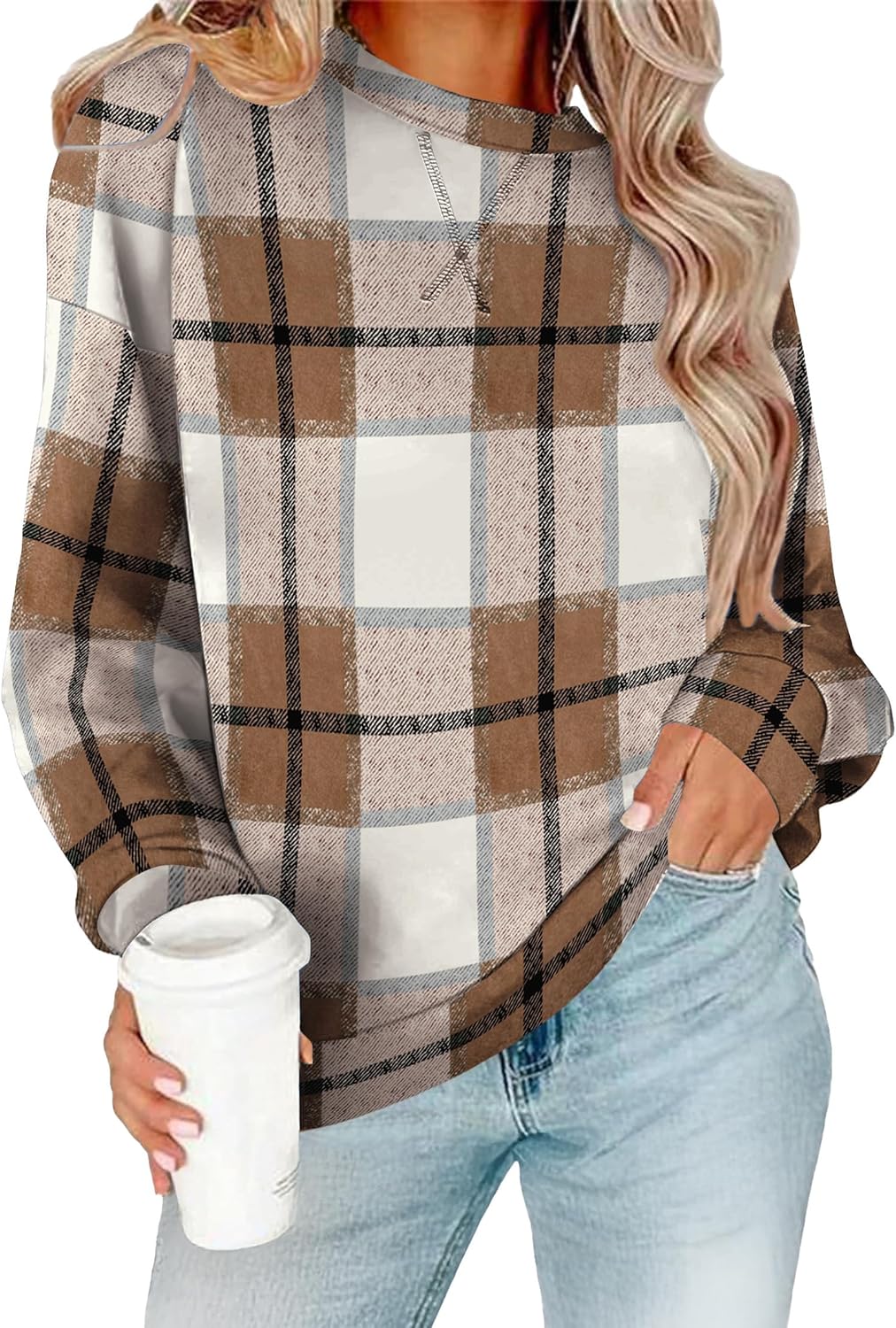 RUMIA Women's Crew Neck Sweatshirt Loose Pullover Long Sleeve Shirts Soft Tops for Women Fall Clothes 2025