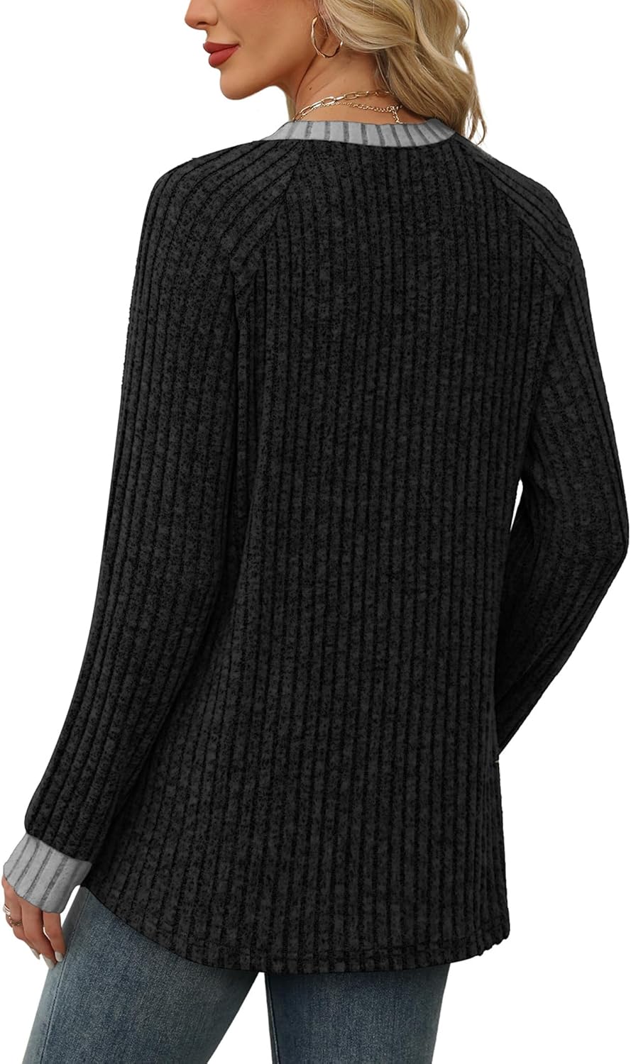 WIHOLL Long Sleeve Shirts for Women Lightweight Sweaters Fall Outfits 2025 Color Block Winter Clothing Dressy Casual Soft