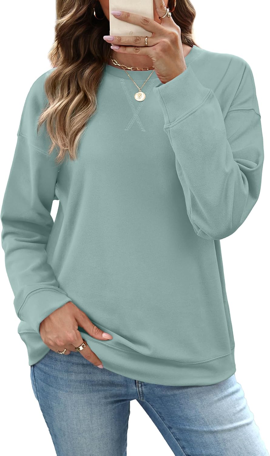 RUMIA Women's Crew Neck Sweatshirt Loose Pullover Long Sleeve Shirts Soft Tops for Women Fall Clothes 2025