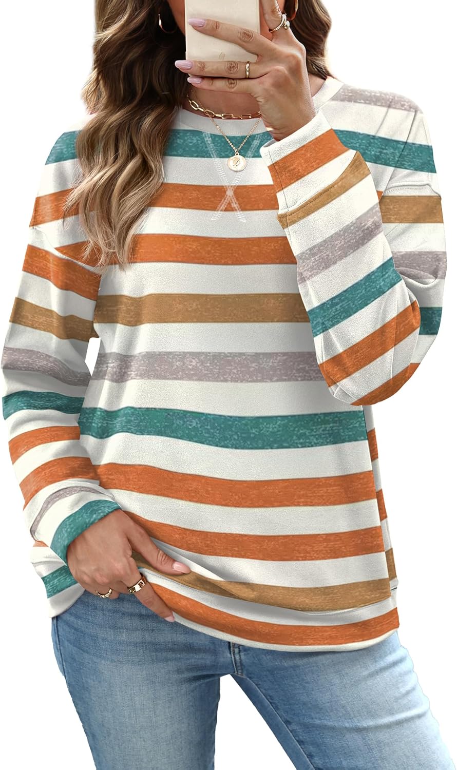 RUMIA Women's Crew Neck Sweatshirt Loose Pullover Long Sleeve Shirts Soft Tops for Women Fall Clothes 2025