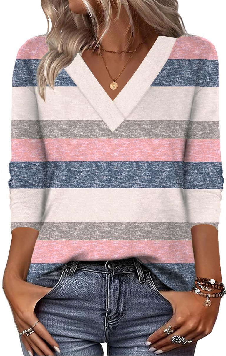 Zeagoo Women Long Sleeve Tops Dressy Casual V Neck Tshirts Basics Tee 2025 Fall Trendy Clothes