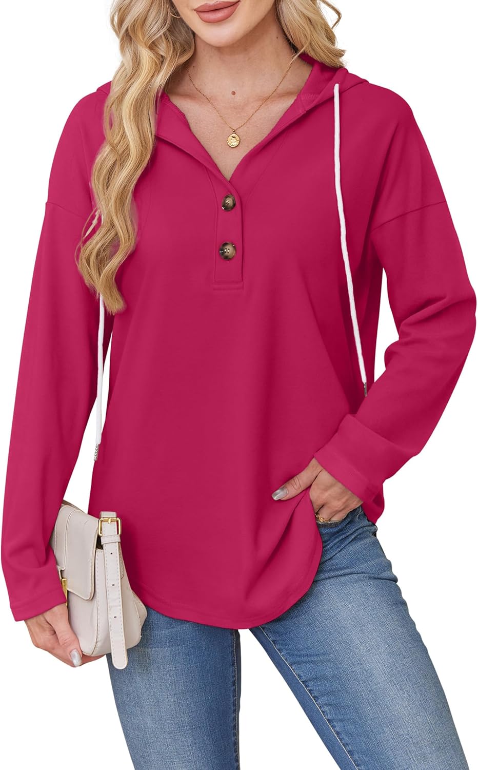 RUMIA Womens Tops V Neck Button Sweatshirt for Women Pullover Long Sleeve Shirts Fall Outfits 2025 Loose Fit S-3XL